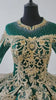 Royal Vintage Style green long sleeve sequin beaded o neck luxury Bridal Gown