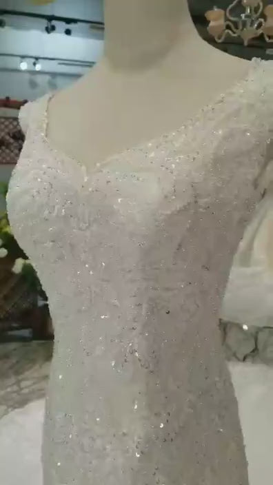 Stunning crystal mermaid luxury mermaid with lace wedding dress