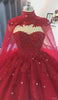 Dazzling Red Sweetheart Neck Diamond Sequin Studded Evening Bridal Gown