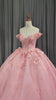 Princess Lace Pink 3D Flowers Bridal Gown