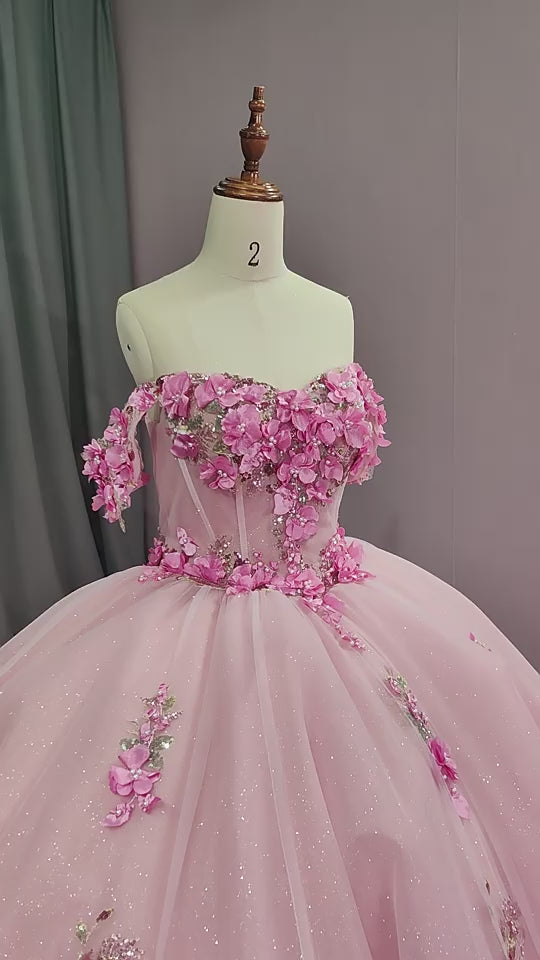 Pretty Pink Off Shoulder Bridal Gown