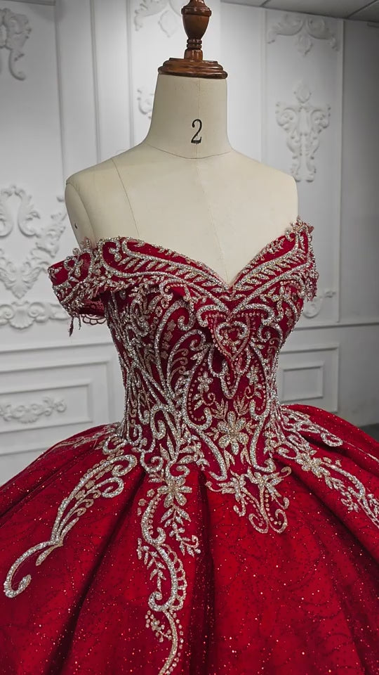 Royal Red Elegant Lace up back Bridal Gown