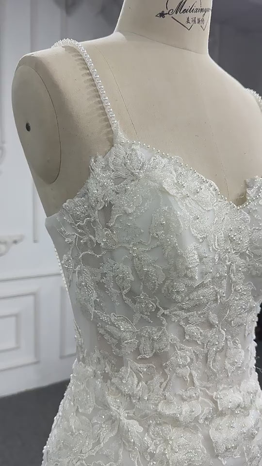 Spaghetti Strap Embroidery Mermaid Wedding Dresses