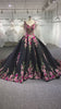 Glamorous Black Floral design Bridal Gown