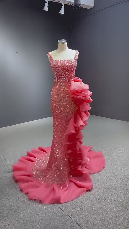 Pink Party Sequin Studded Mermaid Bridal Gown