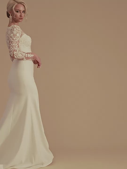 Boho Simple Elegant Lace Long Sleeve Wedding Gown