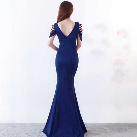 Beautiful beaded sleeves trumpet evening gown