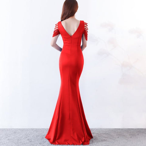 Beautiful beaded sleeves trumpet evening gown