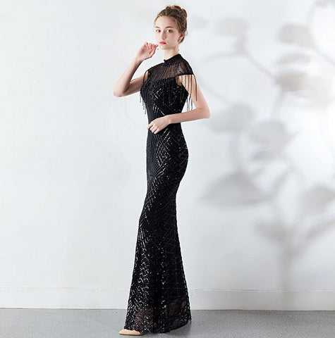 The Gloria geometric sequin gown