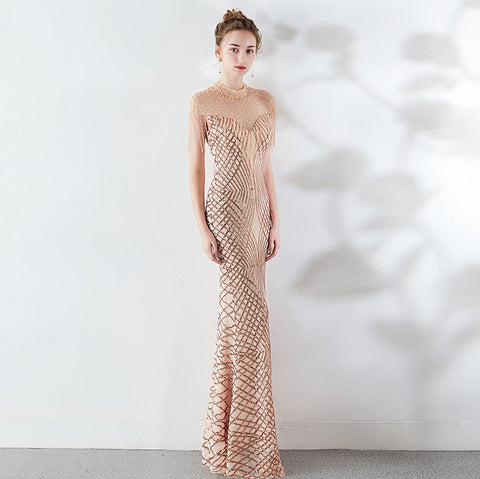 The Gloria geometric sequin gown