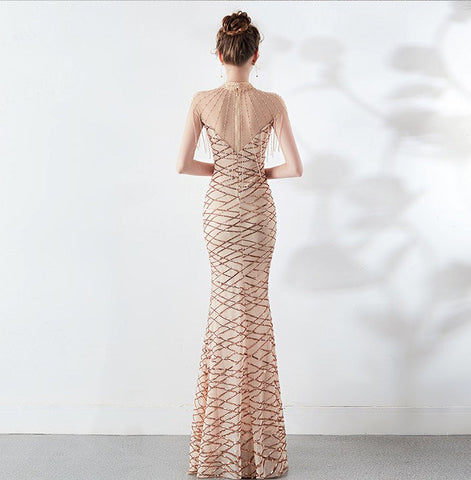 The Gloria geometric sequin gown