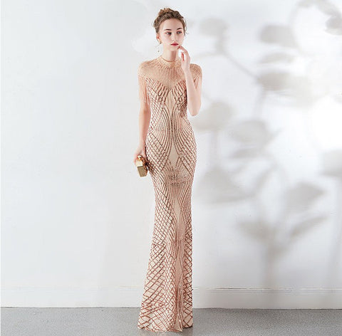 The Gloria geometric sequin gown